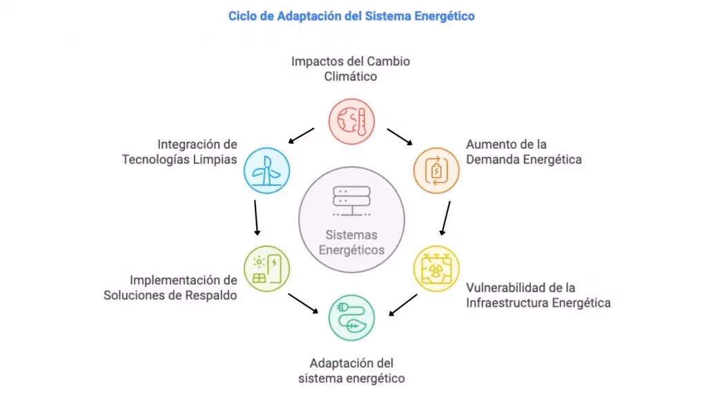 Esquema del ciclo de adaptación del sistema energético ante el cambio climático