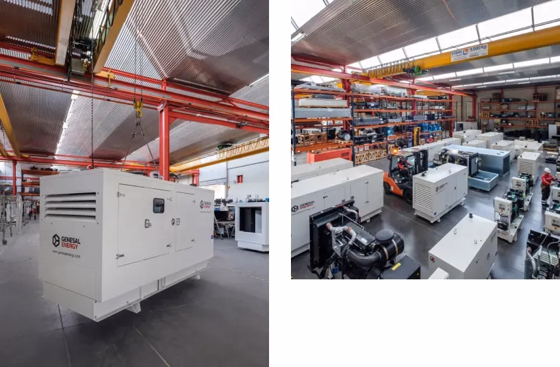Instalaciones de Genesal Energy, con unidades en proceso de ensamblaje y prueba