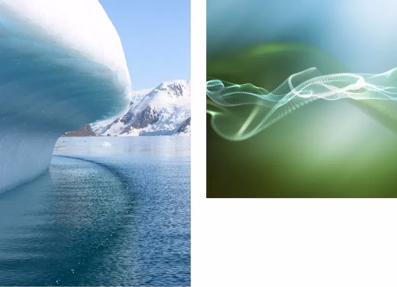 Iceberg en costa helada y onda energía conceptual