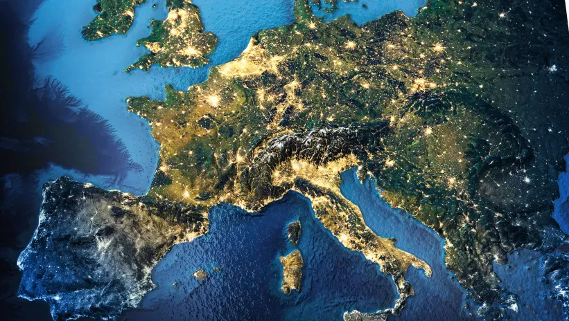 Mapa Europa vista satélite nocturna iluminación