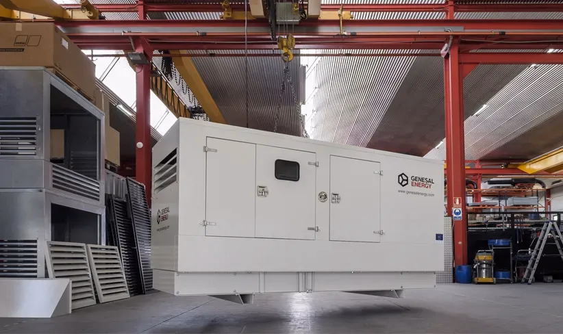 Grupo electrógeno industrial siendo instalado en una planta